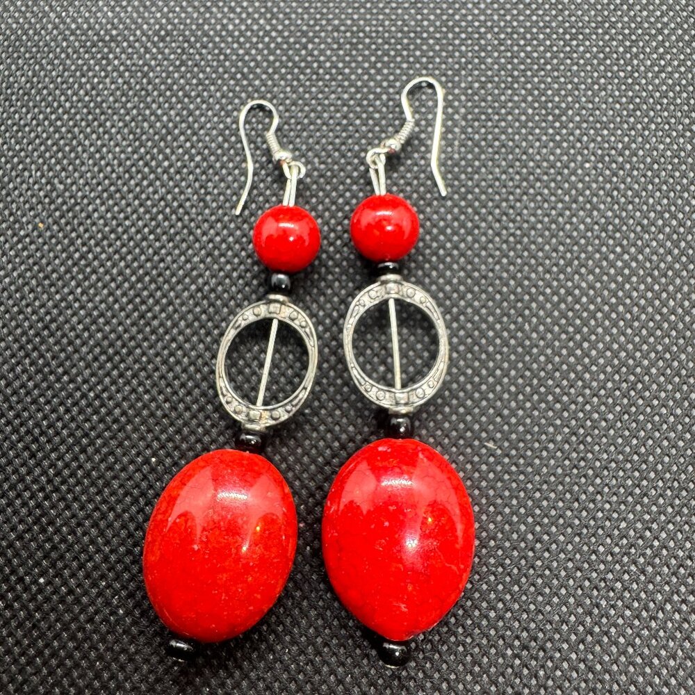 ✨ Bold Red Stone Dangle Earrings – Carnelian-Look Statement Drops ✨
